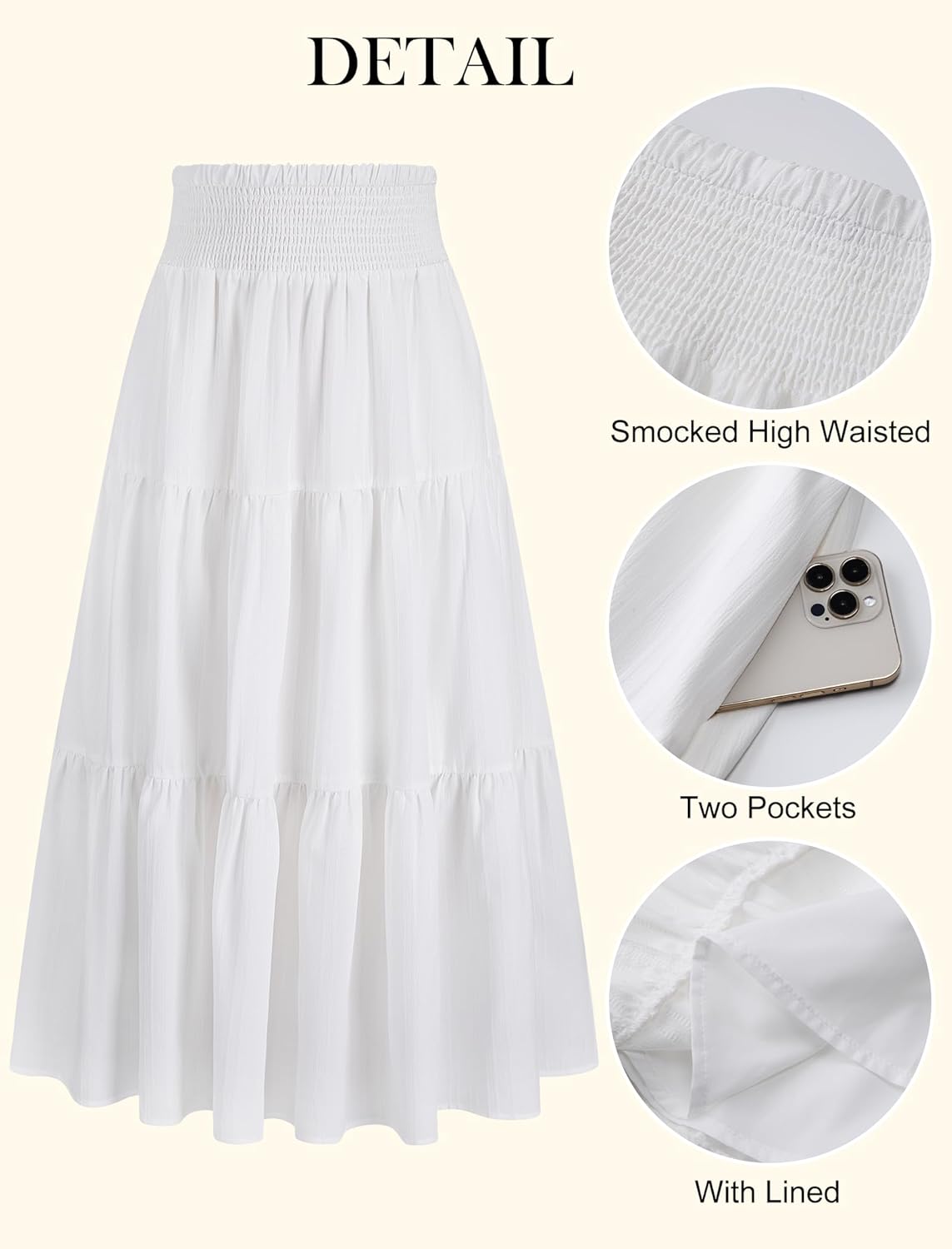 Arolina Women's Summer Maxi Skirt Casual Smocked High Waist Long Skirts Flowy Boho Skirt with Pockets for Beach Vacation - Image 6