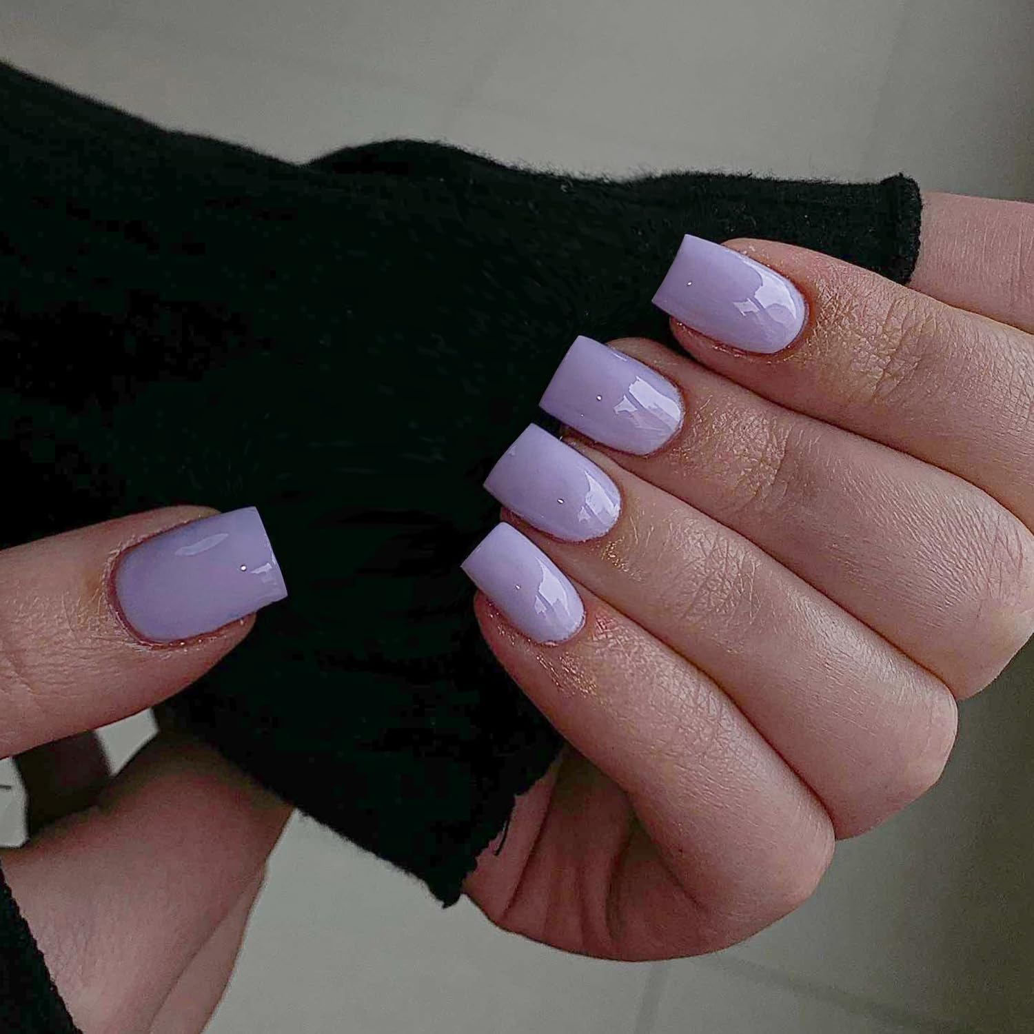 SXVME Lilac Press on Nails Short Square Acrylic Short False Nails Coffin Natural Acrylic Fake Nails Set Elegant Solid Color Full Cover Glossy Gel Stick on Nail for Women Daily Wear 24 Pcs - Image 2
