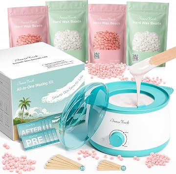 iFanzeTech Waxing Kit for Women & Men Premium Hot Wax Pot Kit at-Home Hair Removal, for Body, Face, Bikini, Legs, Brazilian & Sensitive Skin, Beginner Friendly with Wax Warmer & 4 Beads Blue