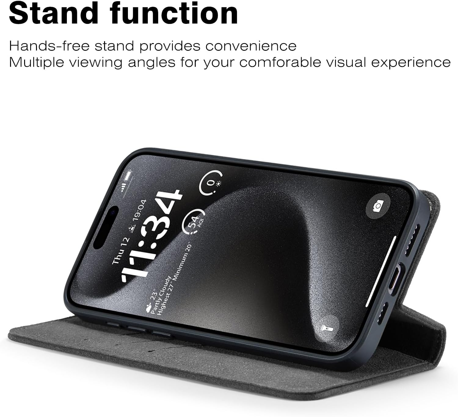 AKANTRA Alcantara Flip Case for iPhone14 Pro Max,Handmade Fully-Wrapped Synthetic Suede Magnetic Cover, Compatible with Magsafe Wireless Charging (Black, iPhone14 Pro Max)