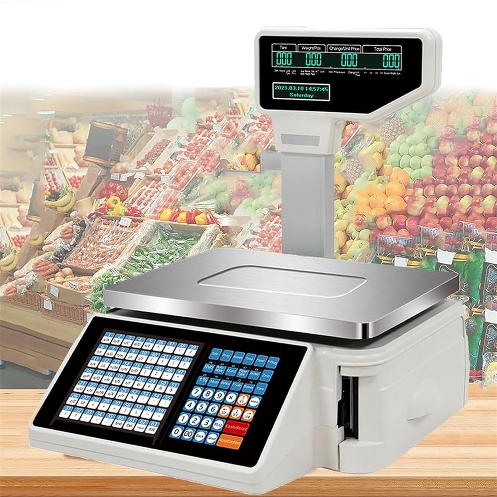 LYDZUSDP Label Printing Scale Pole Display,Double-Sided Display Price Computing Scale,Commercial Digital Counting Scales,30kg/66.14 lbs Capacity