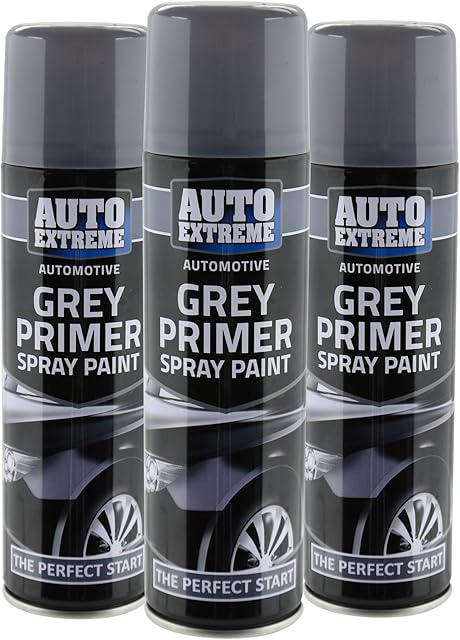 All Purpose Automotive Spray Paint 250ml Can Grey Primer Finish Aerosol Metal Interior Exterior Fast Dry Excellent Coverage Adhesion - Grey Primer - 3 Pack