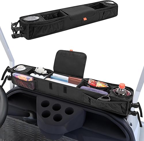 Miniatura 1 de PGmoon Cesta de almacenamiento frontal para carrito de golf con portavasos aislados, organizador de bandeja de tablero sin perforaciones compatible