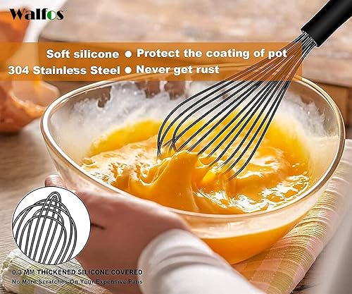 Miniatura 9 de Walfos - Juego de batidor de silicona, batidor plano de 11 pulgadas y batidor de globo de 10 pulgadas para mezclar, batir y cocinar en la cocina,