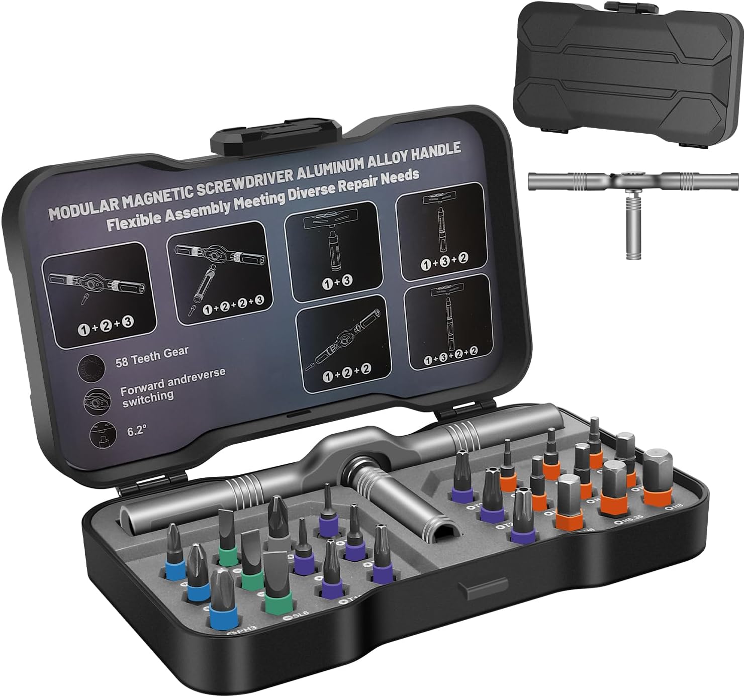 24 in 1 Magnetic Screwdriver Set, DIY Ratchet Screwdriver Set, Multi Bit Magnetic Drive Set with Detachable Ratchet Handle, Portable Compact Repair Tool Kit
