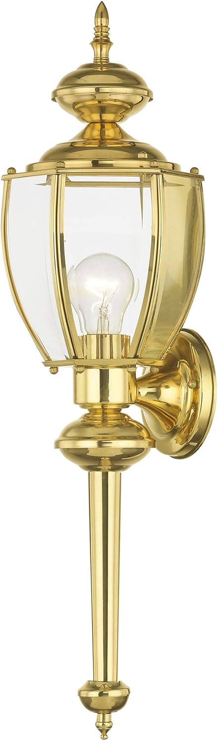 Livex Lighting 2112-02 Outdoor Wall Lantern with Clear Beveled Glass Shades, Polished Brass
