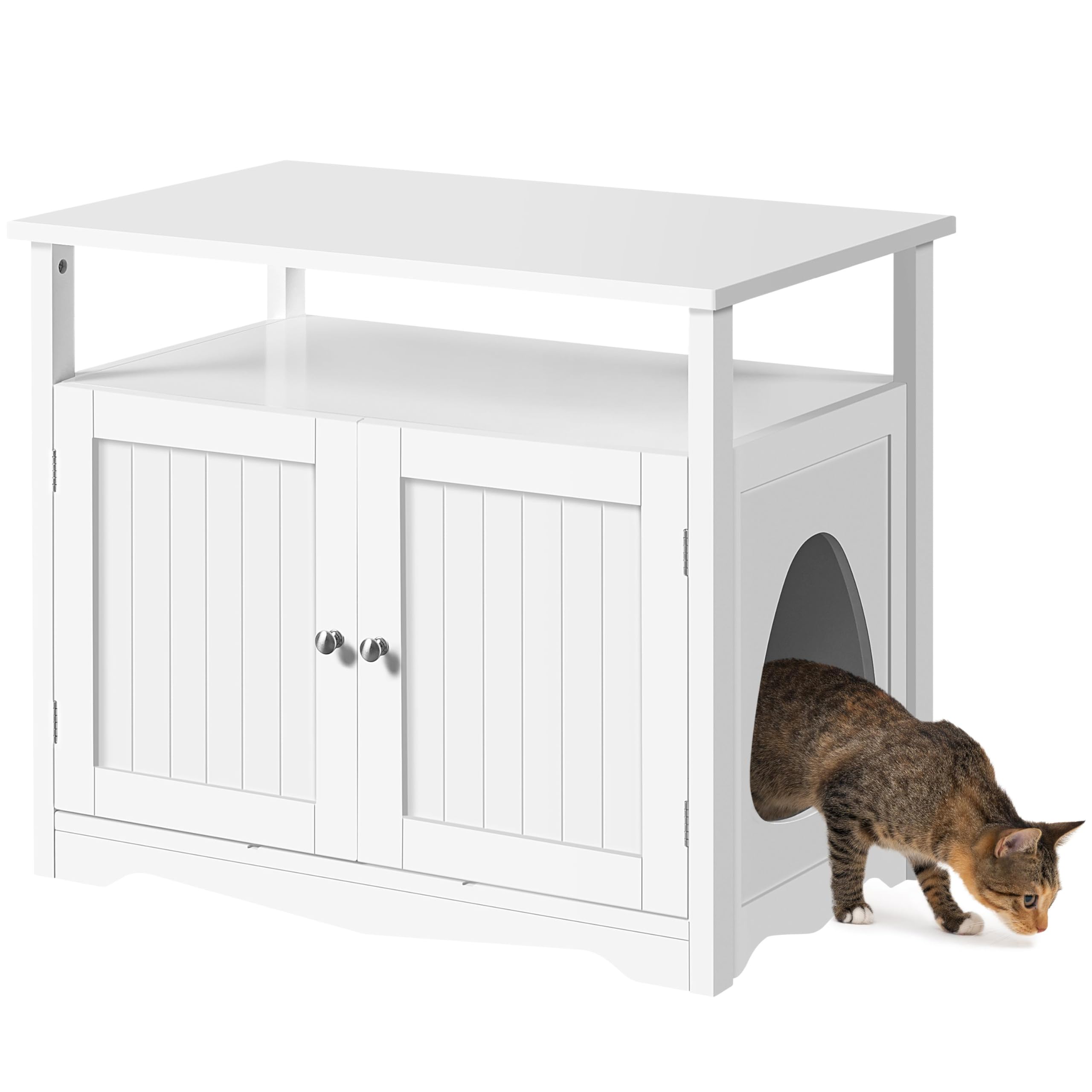Yaheetech Cat Litter Box Enclosure, Enclosed Litter Furniture Hidden with Removable Divider, Indoor Pet House with Storage Shelf, Wooden Cat Washroom Pet Side Table Storage Cabinet