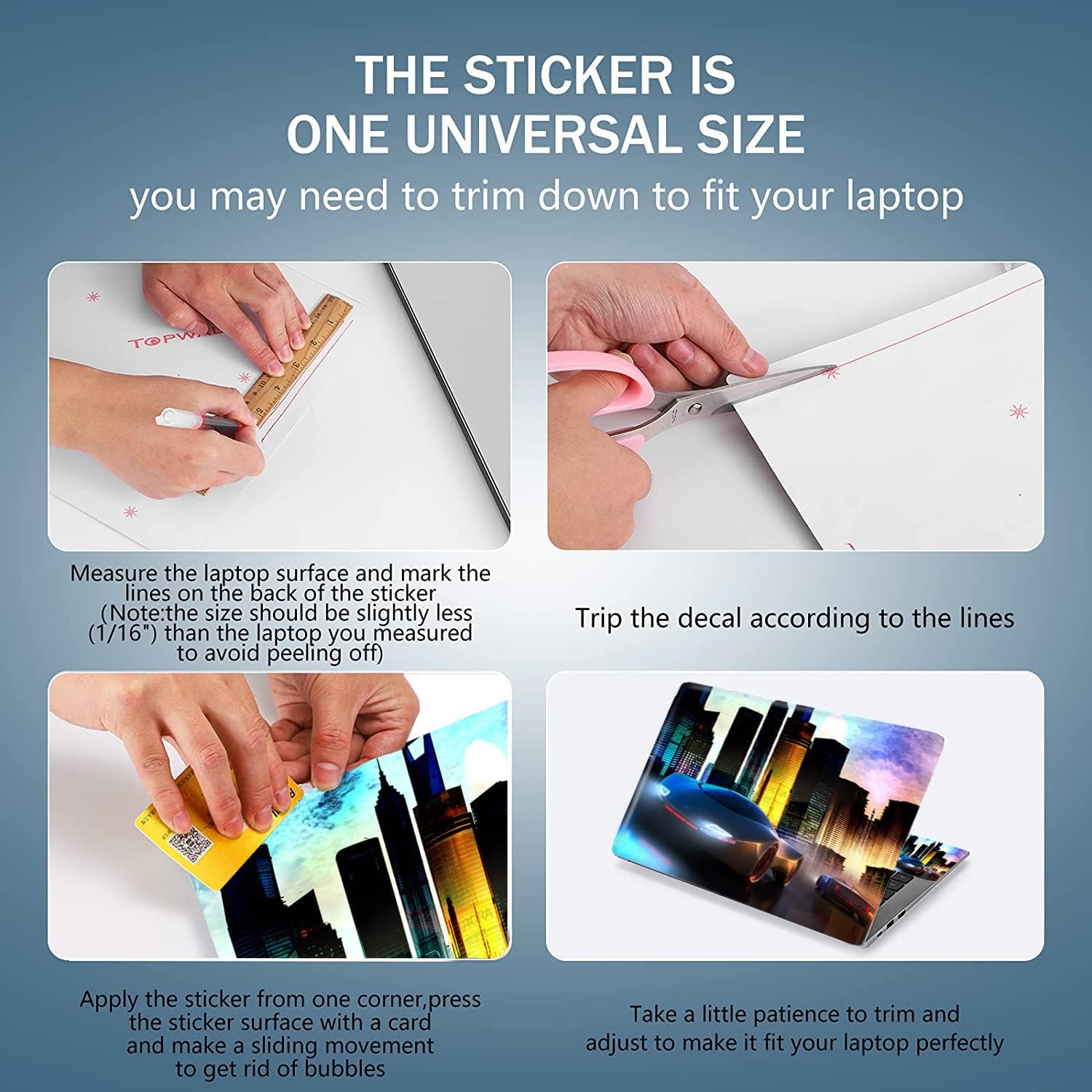 Laptop Skin Sticker Decal 15-15.6 Inches, Universal Reusable Vinyl Sticker for 12.1 13 13.3 14 15.4 Inches Netbook/Notebook PC, Waterproof & Scratch-Resistant (City Car)