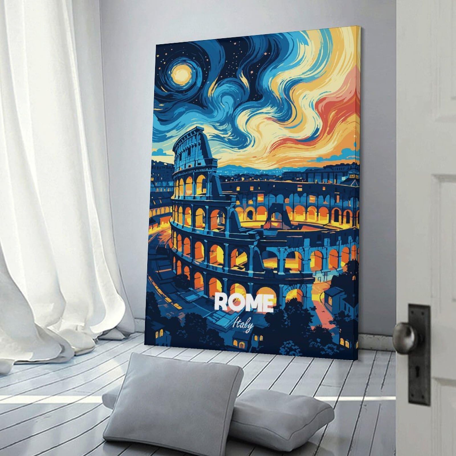 Junmoney Decorative Wall Artwork Rome Italy Colosseum Night Art, 20x30inch(50x75cm), for Calm Bedrooms, Home Corners Or Flats, An Easy Wall Refresh for Bedrooms
