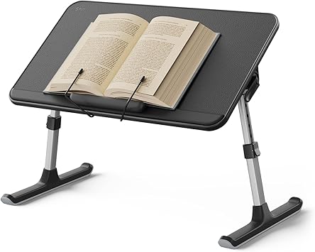 SAIJI Book Stand for Reading Hands Free with Page Paper Clips in Bed,Laptop Desk Table, Portable Lightweight Lap Desk Tray for Writing Eating Breakfast on Couch Sofa Floor 20.5"x11.8",Black