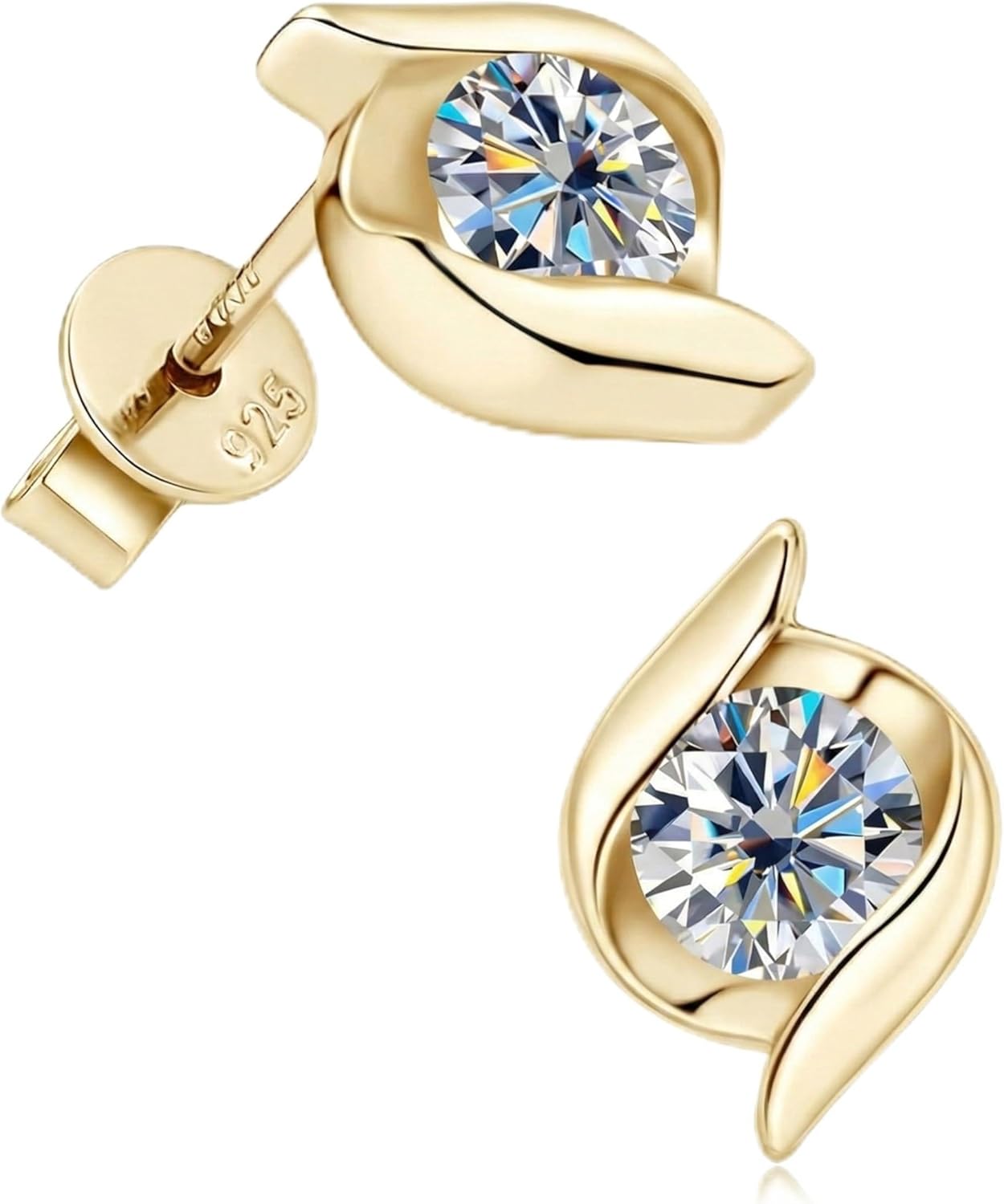 Moissanite & 925 Sterling Silver Jewelry Set - Round Cut Halo Pendant 1 Carat & Matching Earrings 0.5 Carat - Hypoallergenic - Certified - Premium Leather Gift Box Included