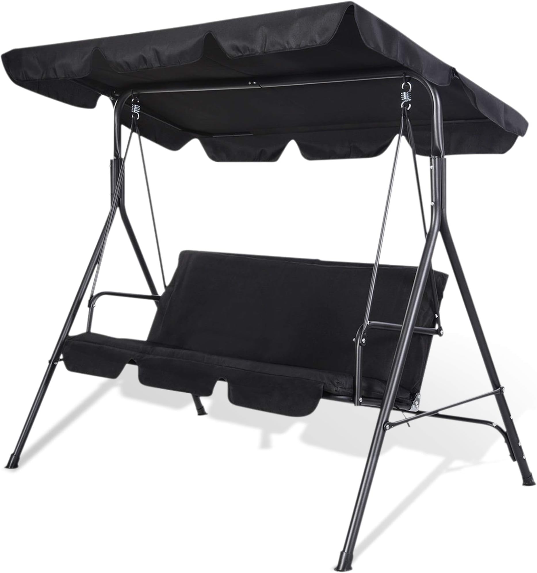 SUNMER Swing 3 Seater With Detachable Canopy, Garden Swing Cushioned Seat, Waterproof Fabric, UV Protection, Made With Strong Powder Coated Steel Frame - Black