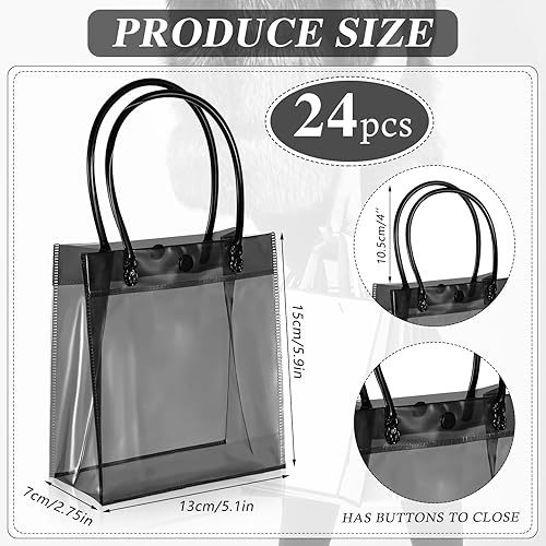Miniatura 2 de PerKoop Paquete de 24 bolsas transparentes de regalo con asa, de plástico PVC transparente, reutilizables, pequeñas bolsas para dulces, para