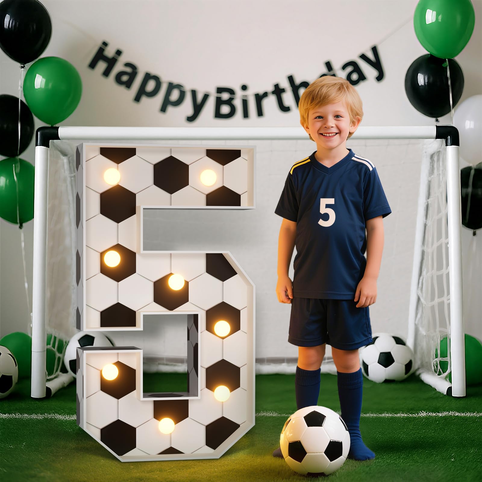Soccer 5th Birthday Party Decorations, 3FT Marquee Number 5 for Soccer Theme Party Decorations, Light up Numbers 5 for 5th Birthday Backdrop Decor