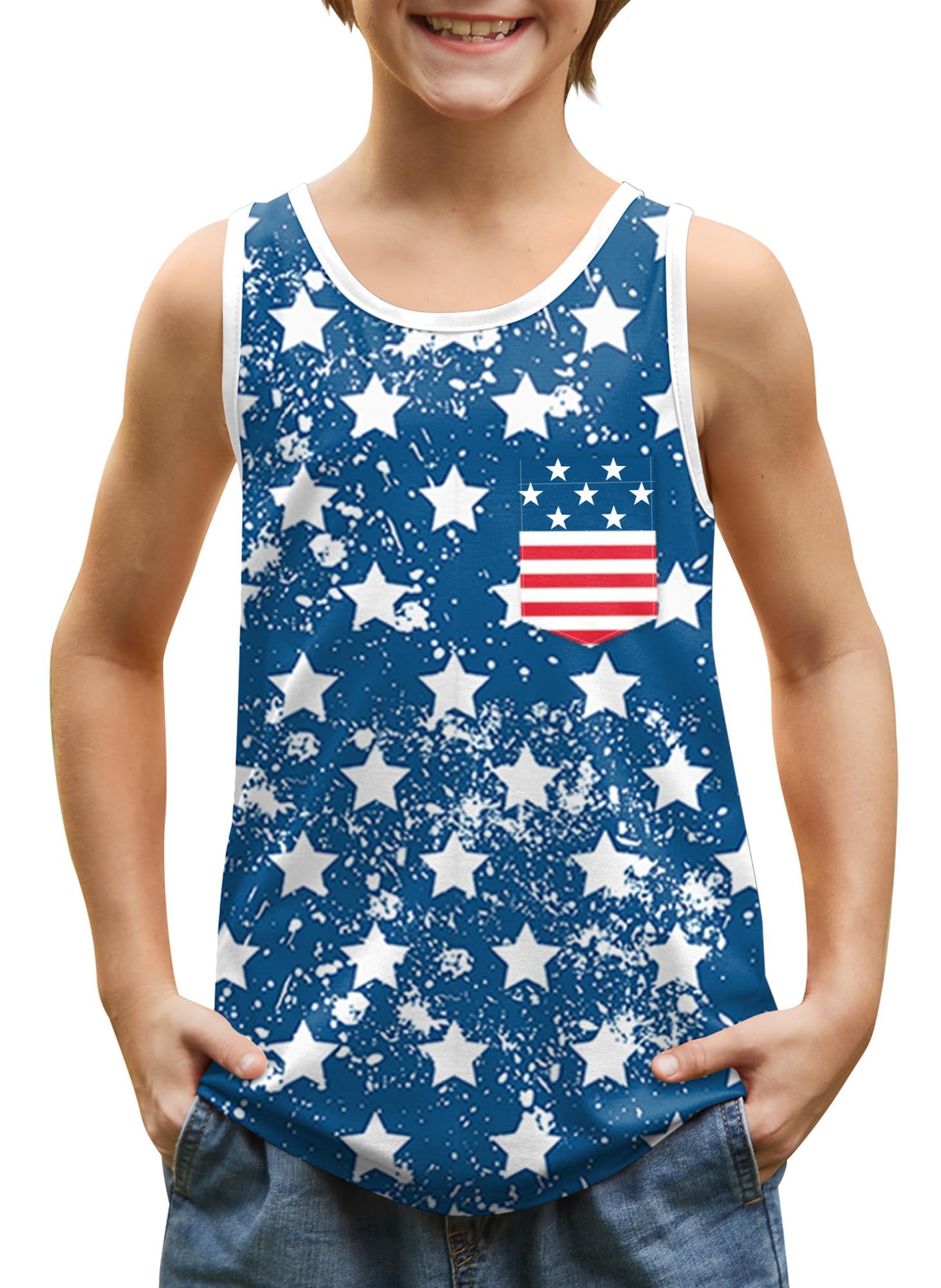 BesserBay Unisex Kid's 4th of July Tank Top American Flag Patriotic Sleeveless Shirt 4-14 Years
