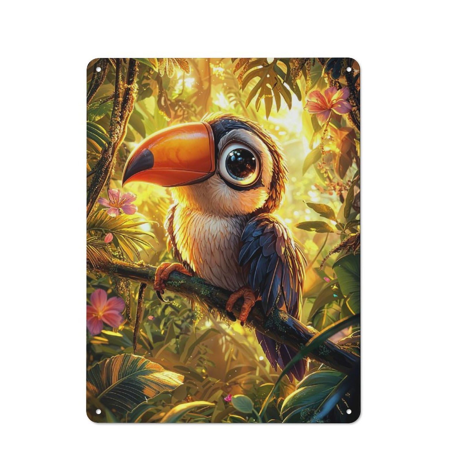 Industrial Cute Toucan in Jungle Retro Metal Sign 40x30cm, Shed Wall Plaque for Garage, Workshop, Shed Or Utility Room