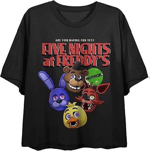 Five Nights at Freddy's are You Having Fun Yet - Top corto negro de manga corta con cuello redondo para mujer