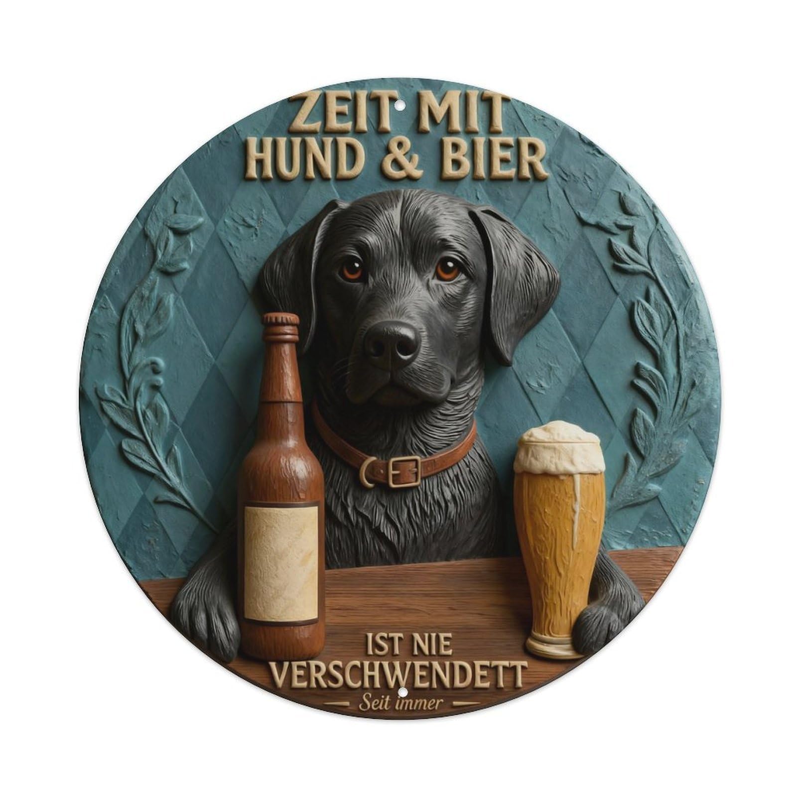 Time with Dog And Beer Round Metal Tin Sign Vintage Wall Decor, Bar Garage Cafe Kitchen Home Wall Art Poster 8x8inches