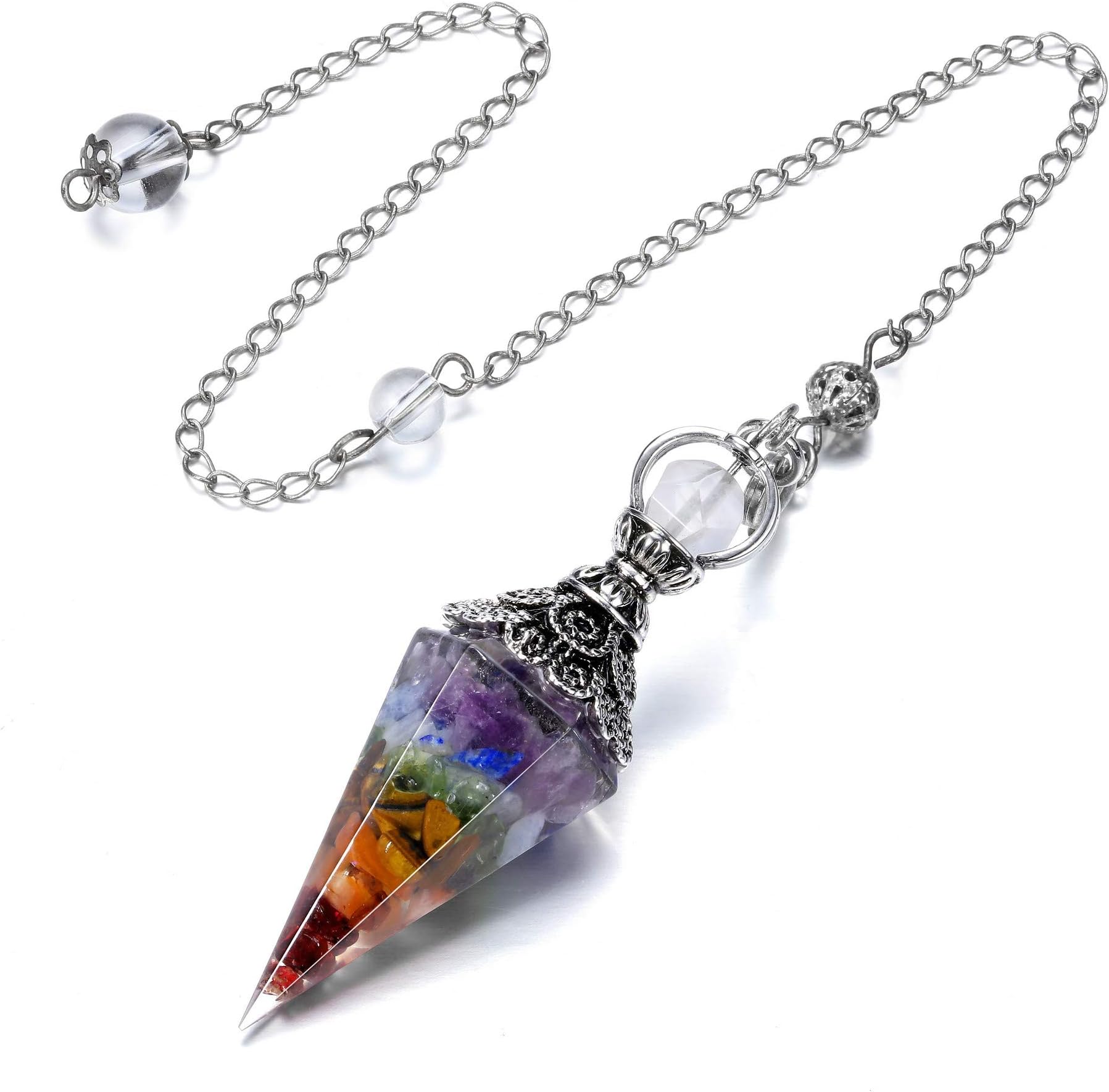 Top Plaza 6 Facet Hexagonal Point Pendant Pendulum for Reiki Wicca Dowsing Balancing Spiritual Resin Gemstone Crystal Pendulums Necklace