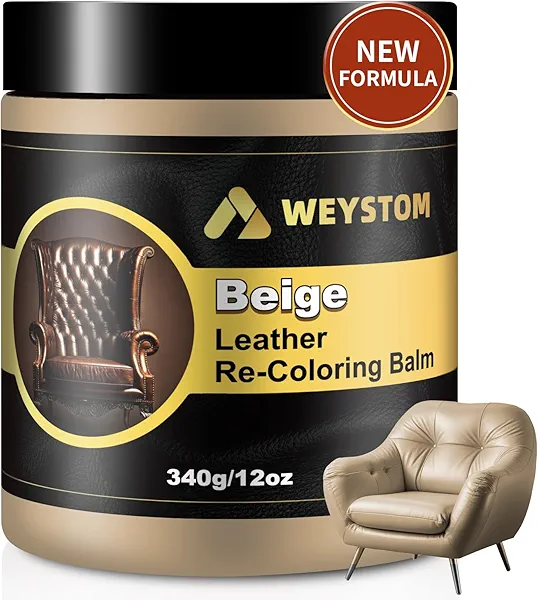 WEYSTOM Leather Recoloring Balm, 12oz Large Size Leather Dye, Color Restorer, Scratch Repair, Furniture & Couch Restorer Kit, Repair Kit for Furniture(Beige)
