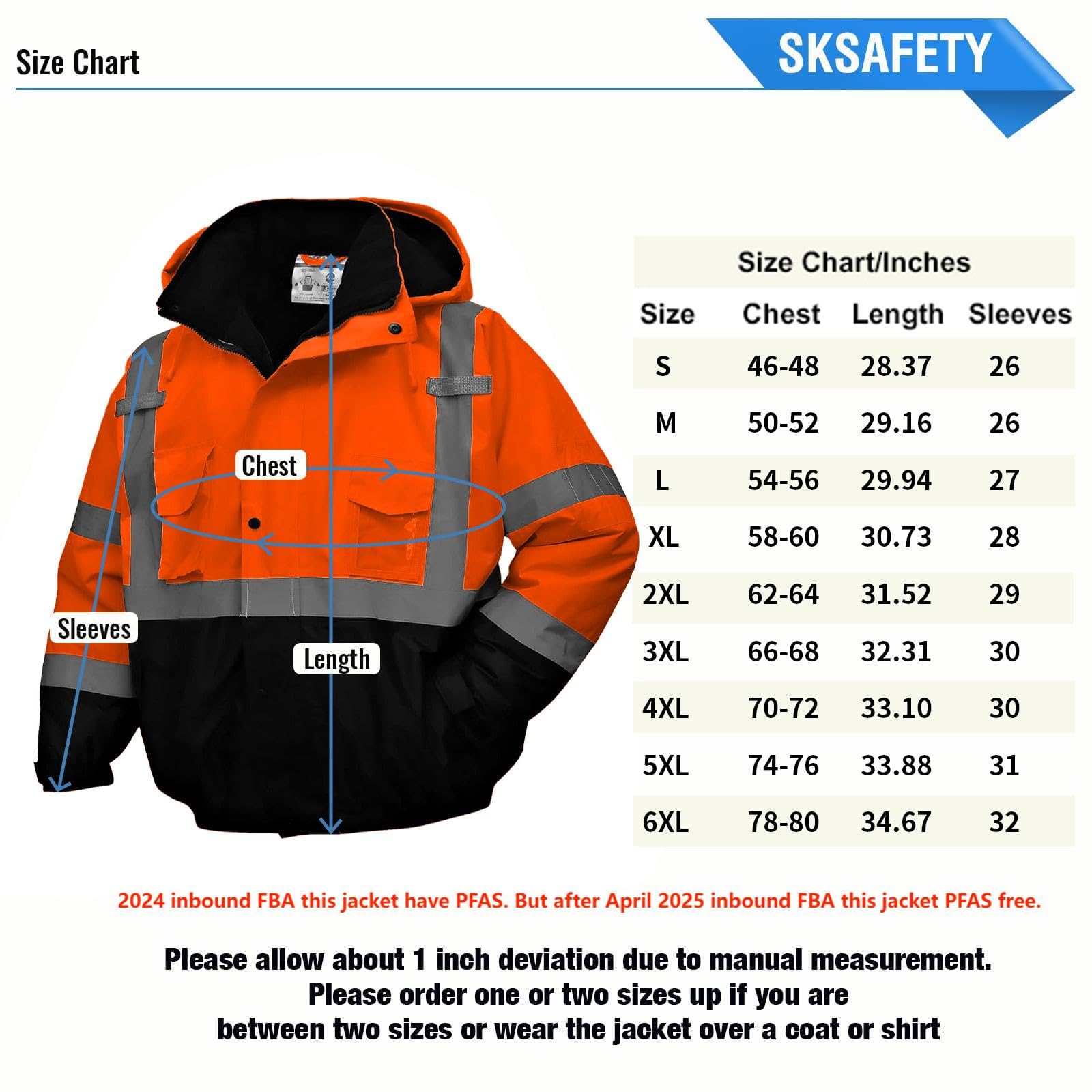 SKSAFETY Giacche da uomo riflettenti ad alta visibilità, giacca di sicurezza classe 3 per uomo, impermeabile, alta visibilità, cappotti da lavoro