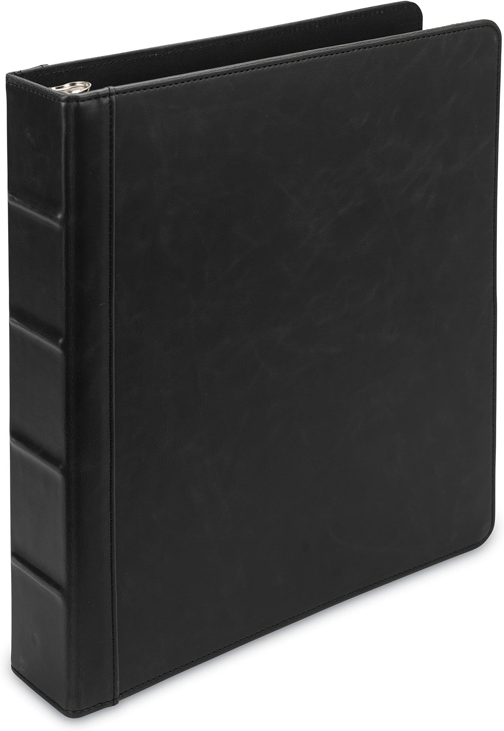 Samsill Vintage Leather 3 Ring Binder, Leather Organizer, Planner, 1.5 Inch, Letter Size 8.5 x 11, No Zipper, Black