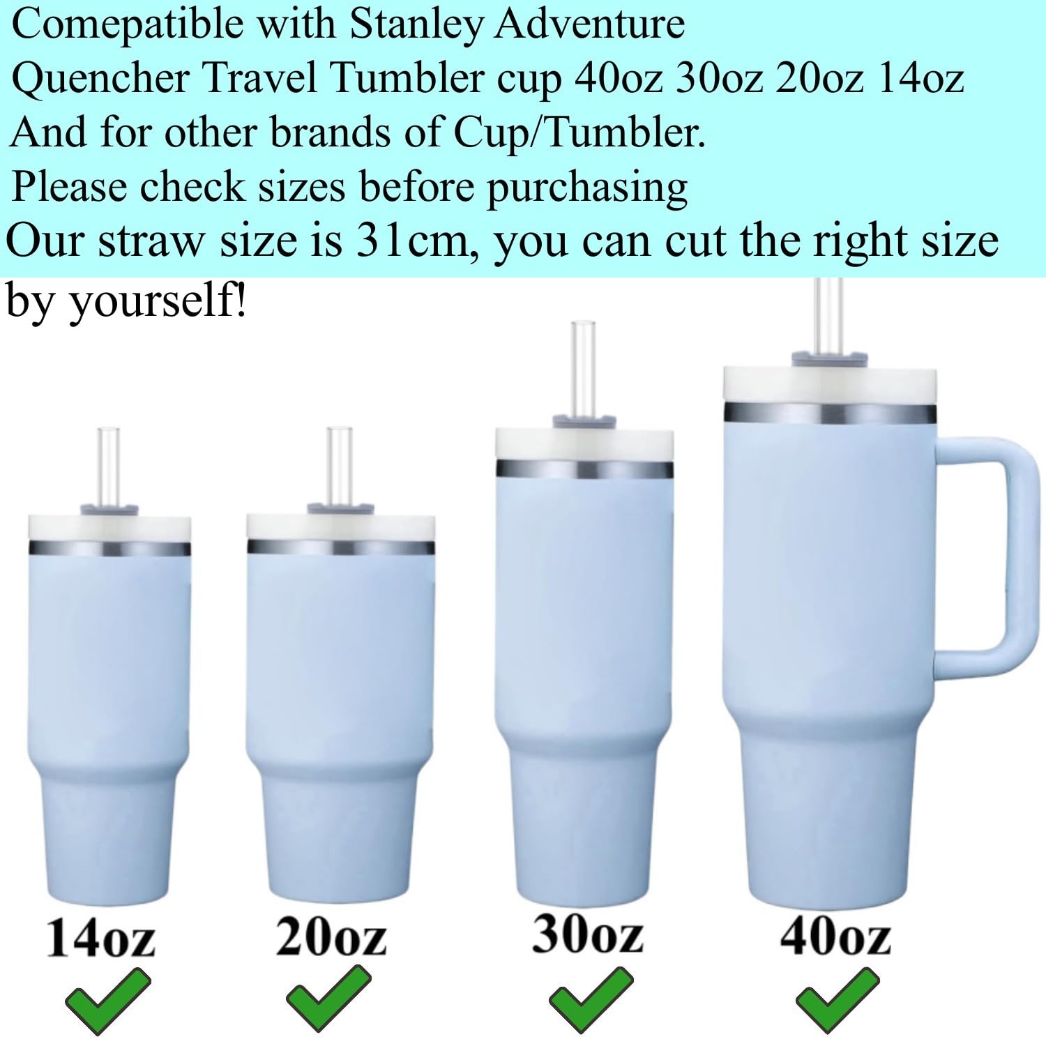 Accfore Lot De 8 Pailles De Rechange Pour Gobelets Stanley De 414 Ml, 600 Ml, 880,5 G, 1284 Ml, Pailles Transparentes Réutilisables Pour Gobelets De Voyage Quencher Adventure Avec 2 Brosses De