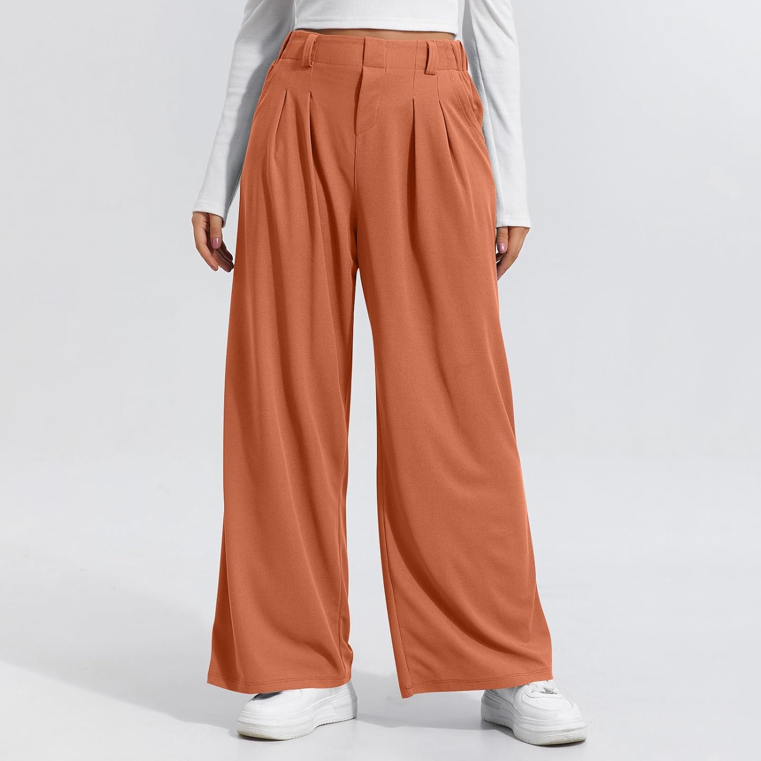Wide Leg Stretchy Work Pants Slacks for Women Business Casual Palazzo Trousers Dress Pants with Pockets