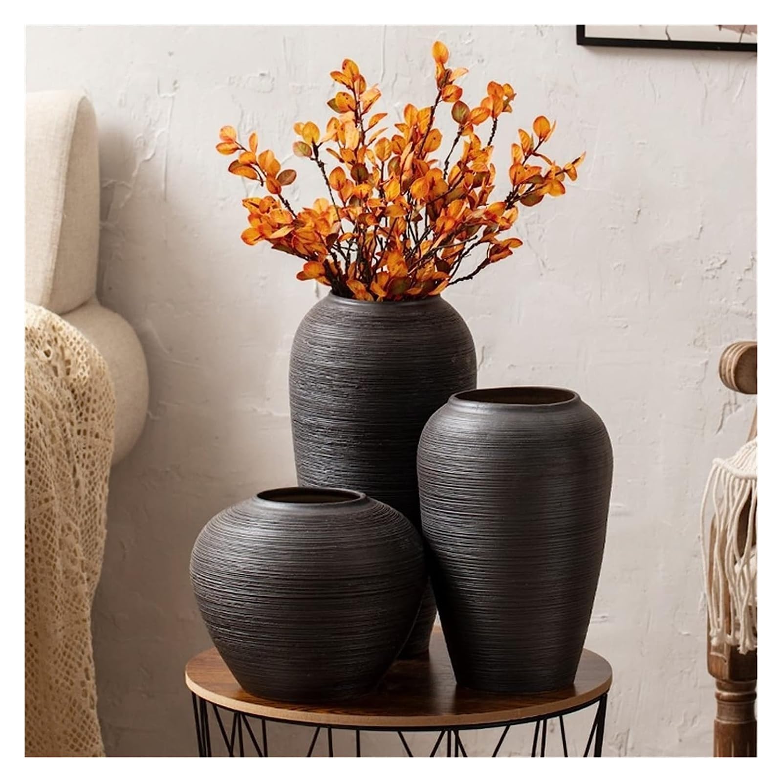 Vasi in Ceramica, vasi Decorativi, Set di 3 vasi, vasi Alti, vasi Piccoli, vasi per Fiori Artificiali, Decorazioni per la Sala da Pranzo(23 * 18CM)