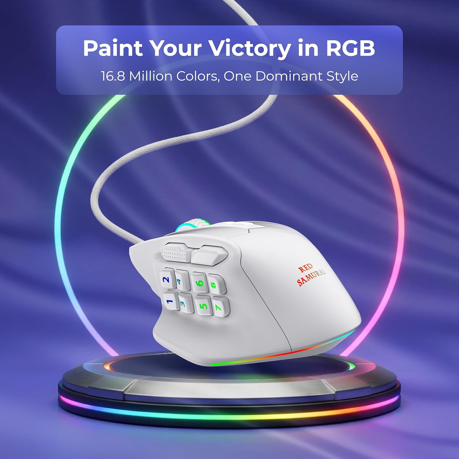 RED SAMURAI Wired Gaming Mouse, MMO Gaming Mouse 12400DPI, 15 Macro Programable Buttons, Ergonomic RGB Wired Mouse with 10 Side Buttons, Stable Grip, Compatible for MMO/FPS/MOBA
