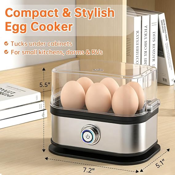 Aotto Electric Egg Cooker for Hard Boiled Eggs 6-Egg - Soft, Medium, Hard-Boiled Egg Cooker, Boiler & Steamer with Auto Shut-Off, Fast Boil, Stainless Steel Heating Plate, Family Breakfast Maker