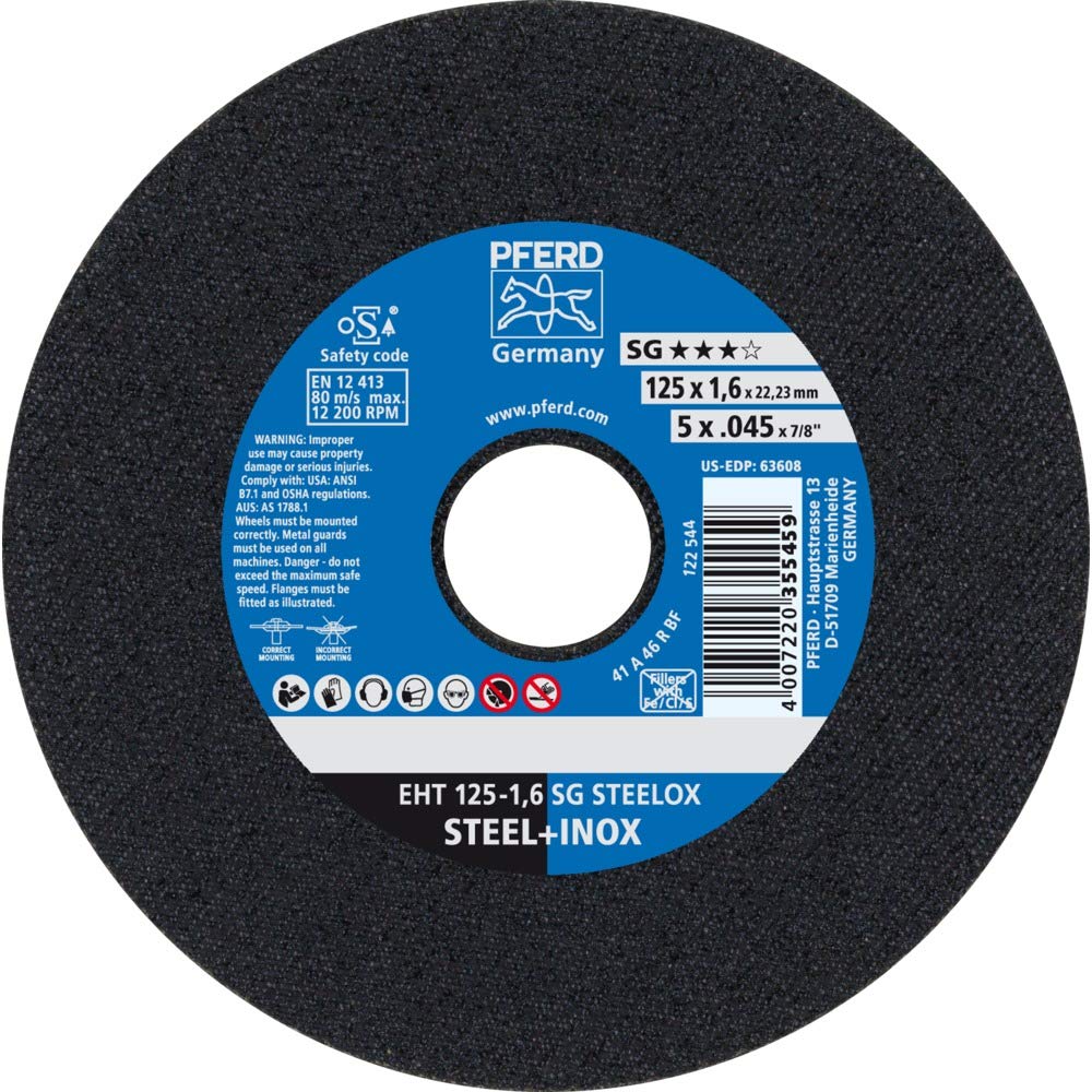 Lot de 25 disques à tronçonner PFERD EHT 125-1,6 SG STEELOX | Type : 61341122