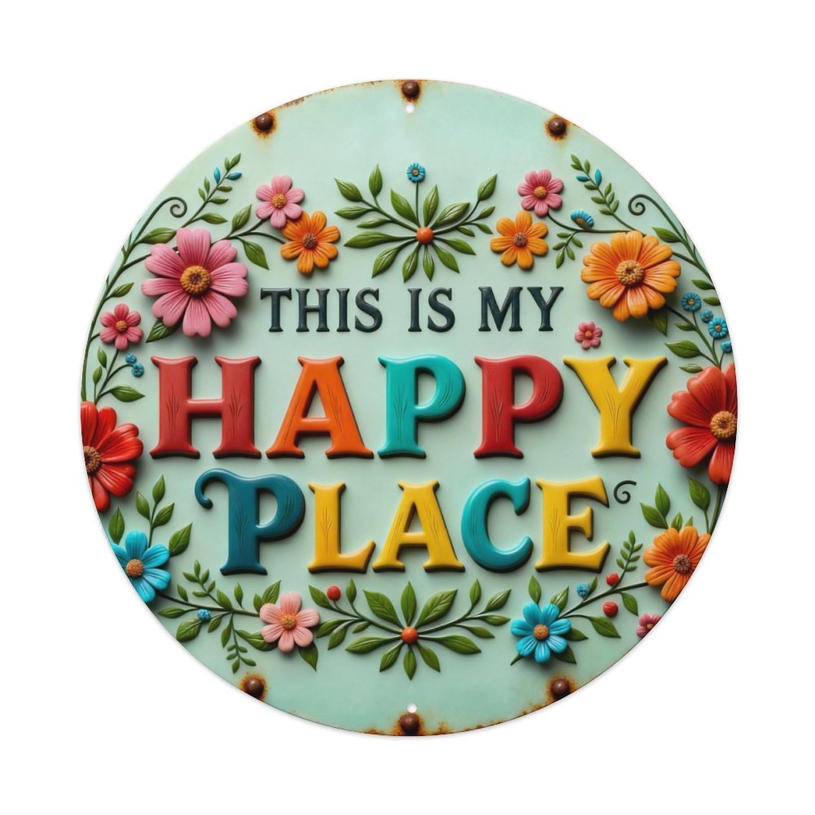 Floral Text Art Sign Design Round Metal Tin Sign Vintage Wall Decor, Bar Garage Cafe Kitchen Home Wall Art Poster 8x8inches