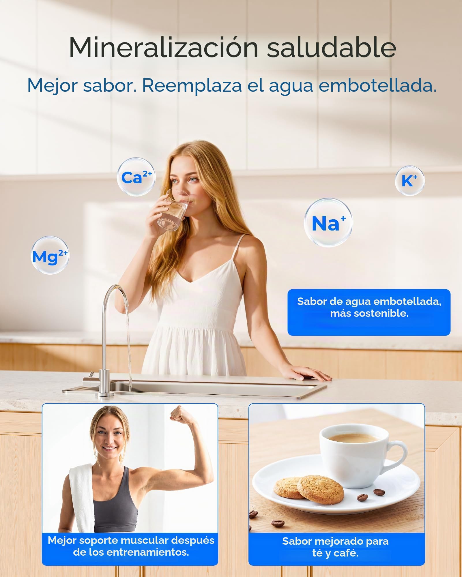 Waterdrop T3-T, Sistema de Ósmosis Inversa 7 Etapas con Remineralización, Flujo Rápido de 220 GPD, Relación 2:1 (Agua Pura/Desecho), Certificado NSF/ANSI 372 Sistema Debajo del Fregadero con Tanque | Certificado NSF/ANSI 372, relación agua pura/desperdici