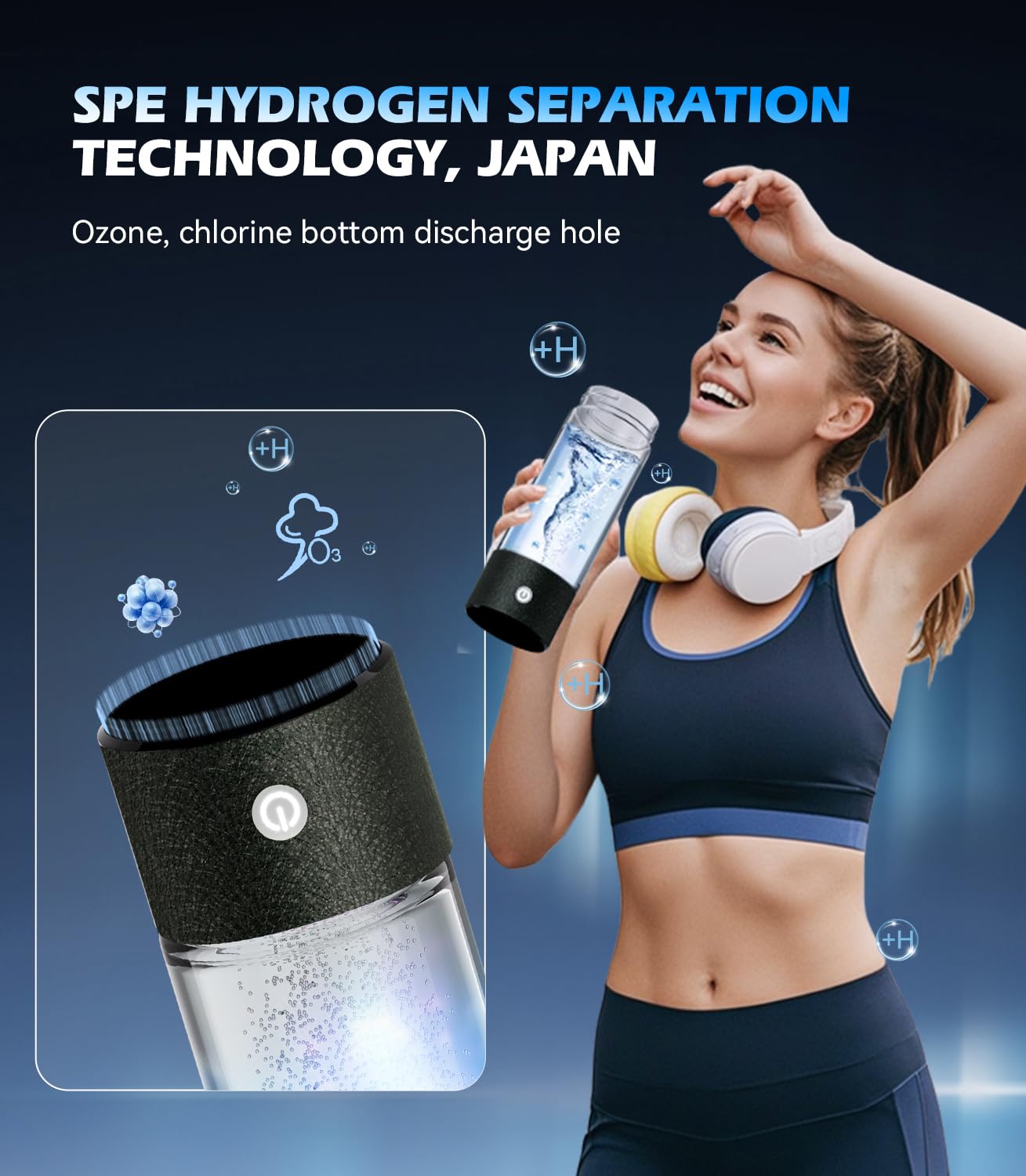 2026 NO.1 Wasserstoff Wasserflasche【48h H₂ Power – Zero Perm】Hydrogen Water Bottle【3000PPB H₂ – 3x w/SPE/PEM】100% auslaufsicher Wasserstoff-Wassergenerator für Reisen, Sport【Schwarz】
