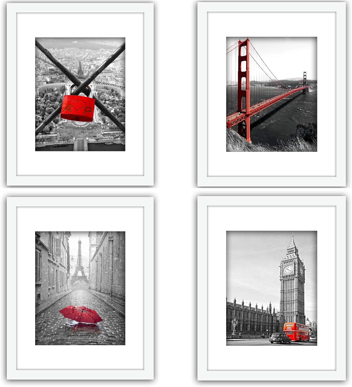 SmartWallStation 4Pcs 11x14 Tempered Glass Wood Frame White, with 3X