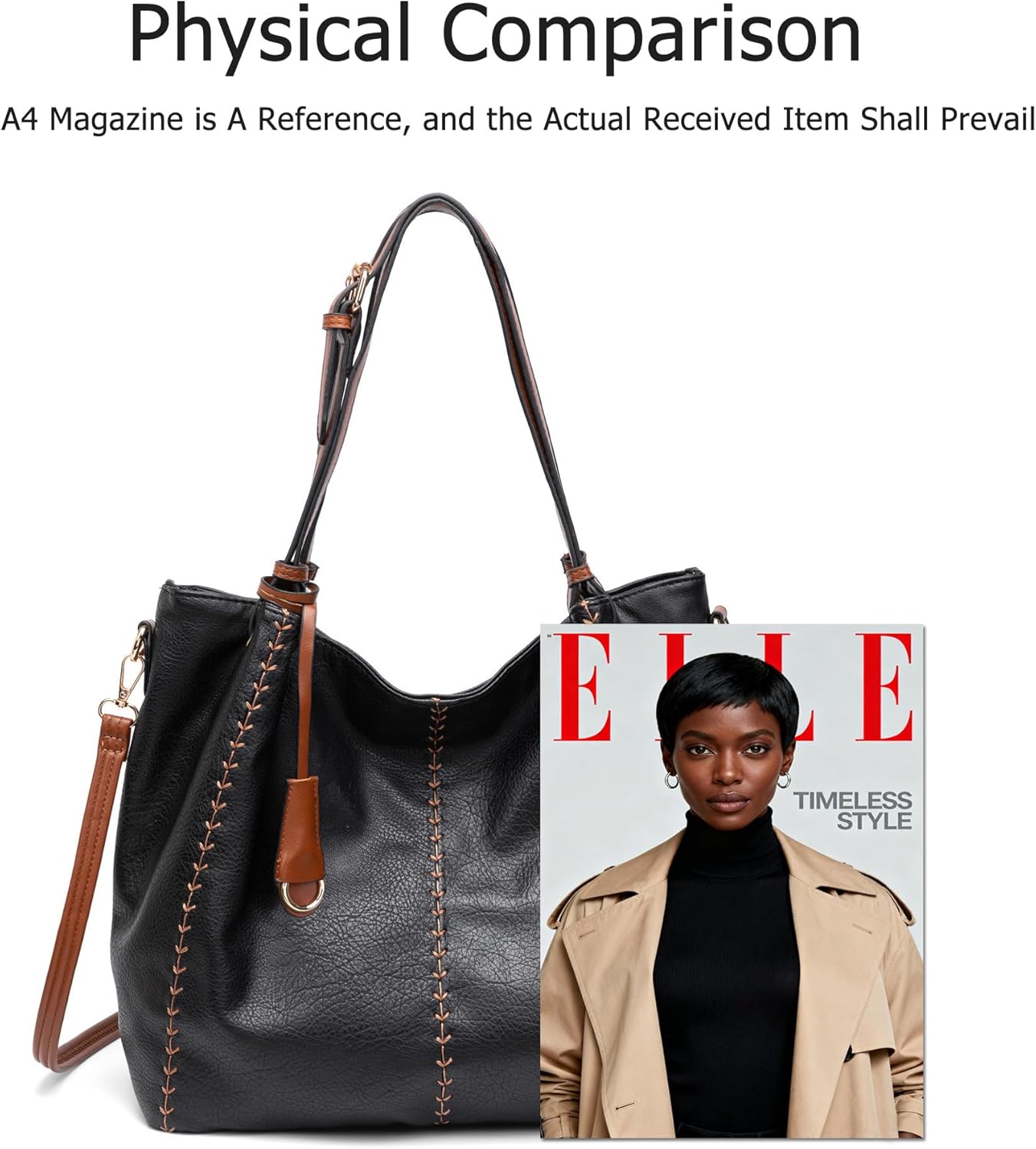 myfriday Vintage Hobo Shoulder Bag for Women Soft Leather Bucket Tote Bag Fashionable Structured Purse with Rivet Detail - Image 4