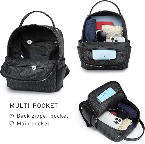 Miniatura 4 de MKP - Mochila pequeña para mujer y mujer, con múltiples bolsillos, con bolsillo frontal con cremallera, Negro -, Mochilas Daypack