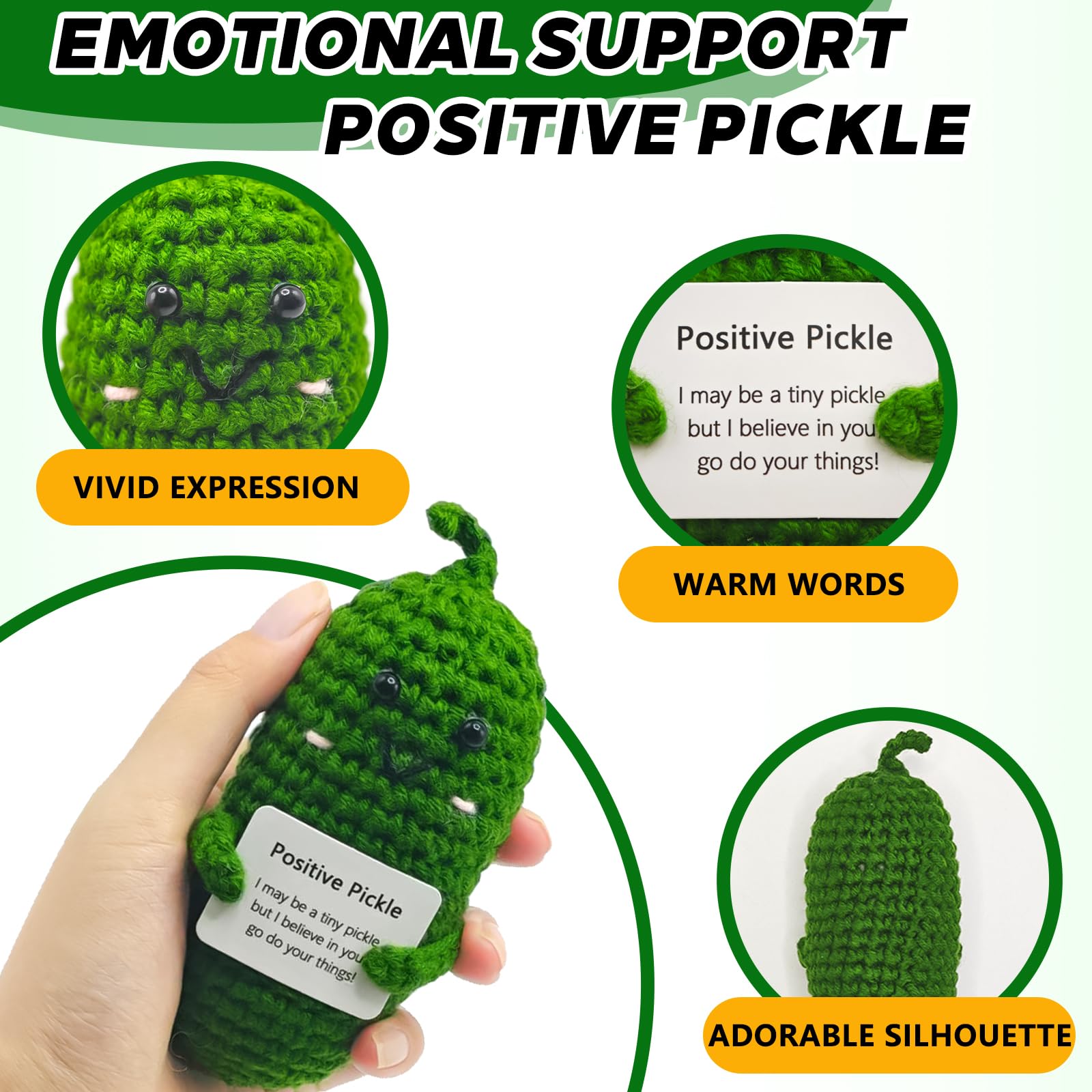 Emotional Support Pickle Positive Pickle Weird Cute Romantic Positive Doll Crochet Plush Emotional Encouraging Support Pickle Gifts Worry Dolls I Love You Gifts for Her - Image 4