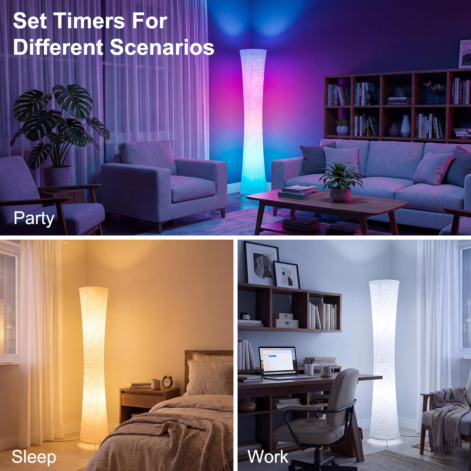 Okrągła lampa podłogowa, narożna lampa podłogowa RGB LED z synchronizacją muzyki, 16 W + kolorami i 3 temperaturami barwowymi, aplikacja i pilot zdalnego sterowania, nowoczesna lampa