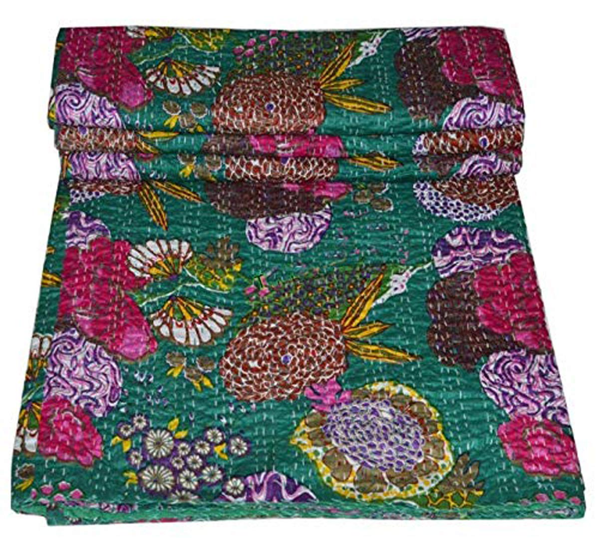 Marusthali Block Print Patch Work Kantha Quilt, Hand Kantha Blanket Bedspread, Patch Kantha Throw, Kantha Rallies Indian Quilt Size 90 x 108 inches