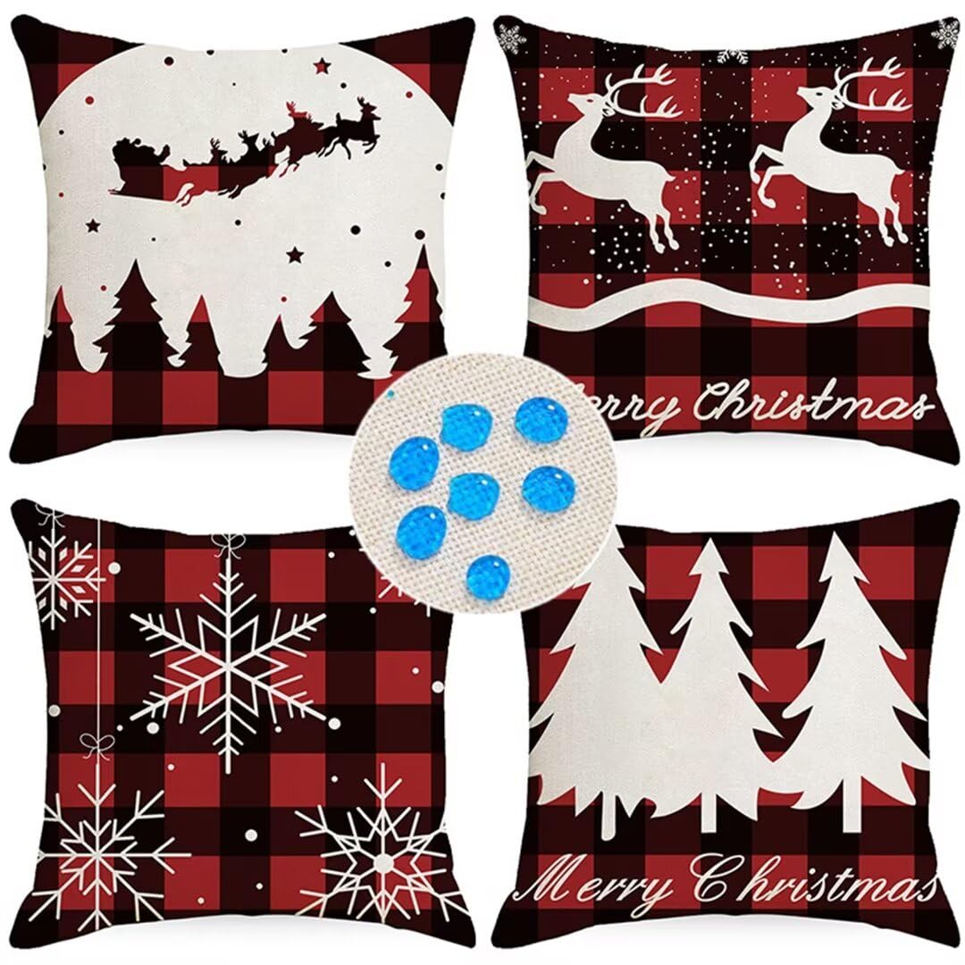 Housses de Coussins 60x60cm/24x24in Noël à carreaux rouge Imperméable Housses de Coussin Taie Oreiller de Canapé de Coussincarré Housse De Coussin Exterieur Chambre,Canapé,Chaise,Lit,Jardin ZC-401