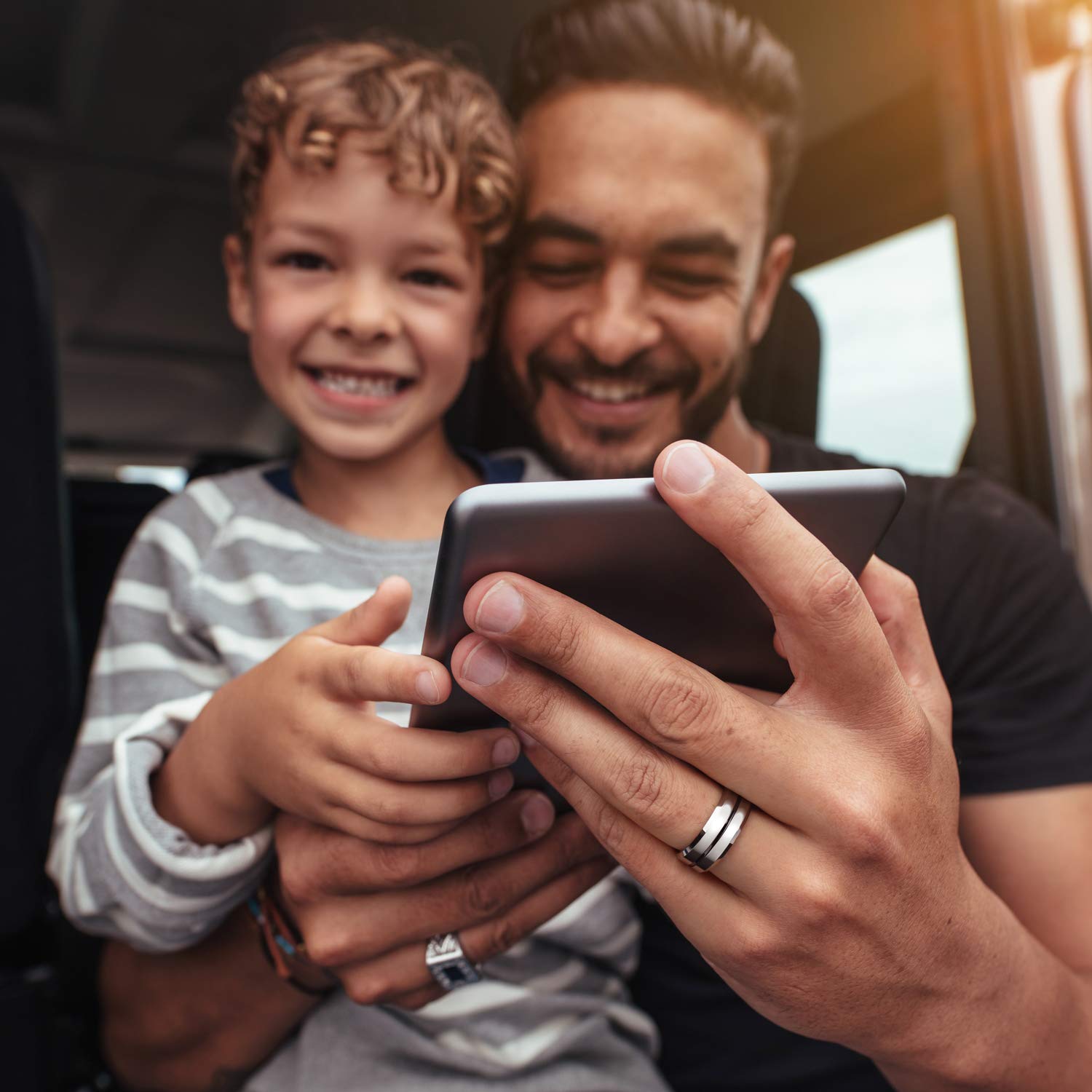 ROQ - 4 Pack - 3 Silicone & 1 Tungsten Carbide Wedding Rings for Men – Mens Silicone Ring for Work/Sport, Tungsten Band for Events - Engraved Middle Line Style - Grey, Black, Silver - Size 14