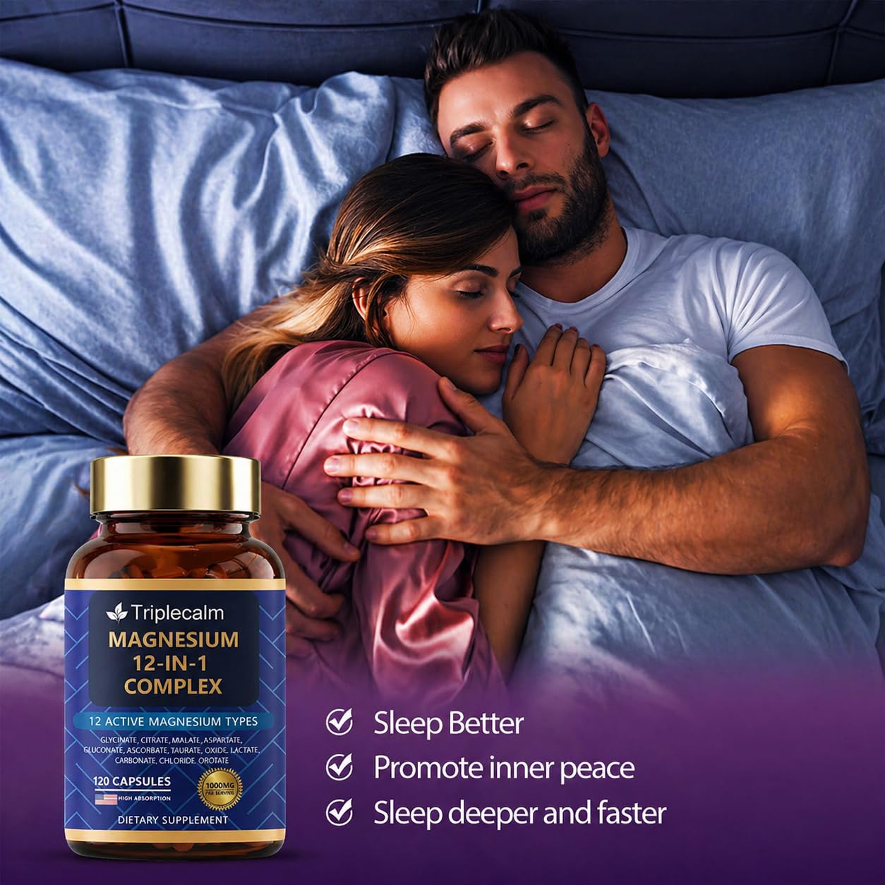 Magnesium Complex 12 in 1 for Women & Men, 1000mg High Absorption Magnesium Supplement with Glycinate, Citrate, Malate & Taurate, Supports Sleep, Muscle, Nerve & Relaxation, Vegan, 120 Capsules — Amazon image 7