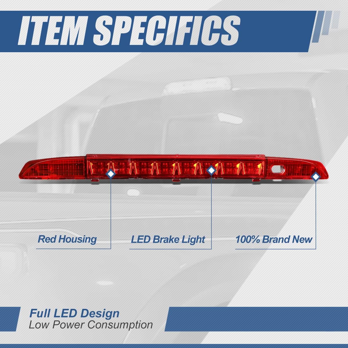 Auto Dynasty LED 3rd Third Brake Light Compatible with 1993-1995 Nissan Pathfinder, Rear Center Cab Cargo Lamp High Mount Stop light, Red Housing