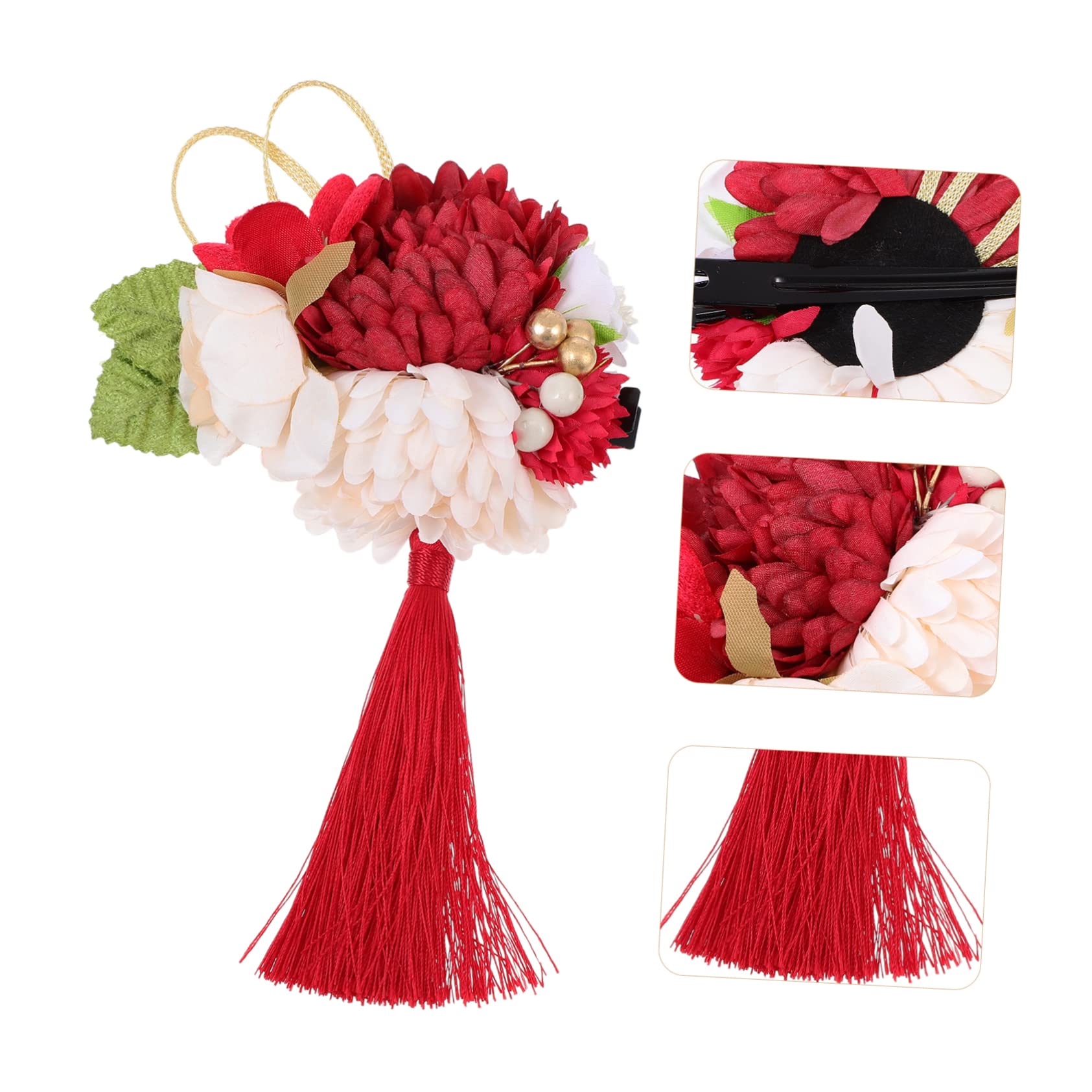 FRCOLOR 5stücke Japanischer Stil Haarschmuck Rote Kunstblumen Haarspange Für Damen Elegante Haaraccessoires Für Hochzeiten Und Fotografie Blumige Haarnadel Für Verschiedene Frisuren