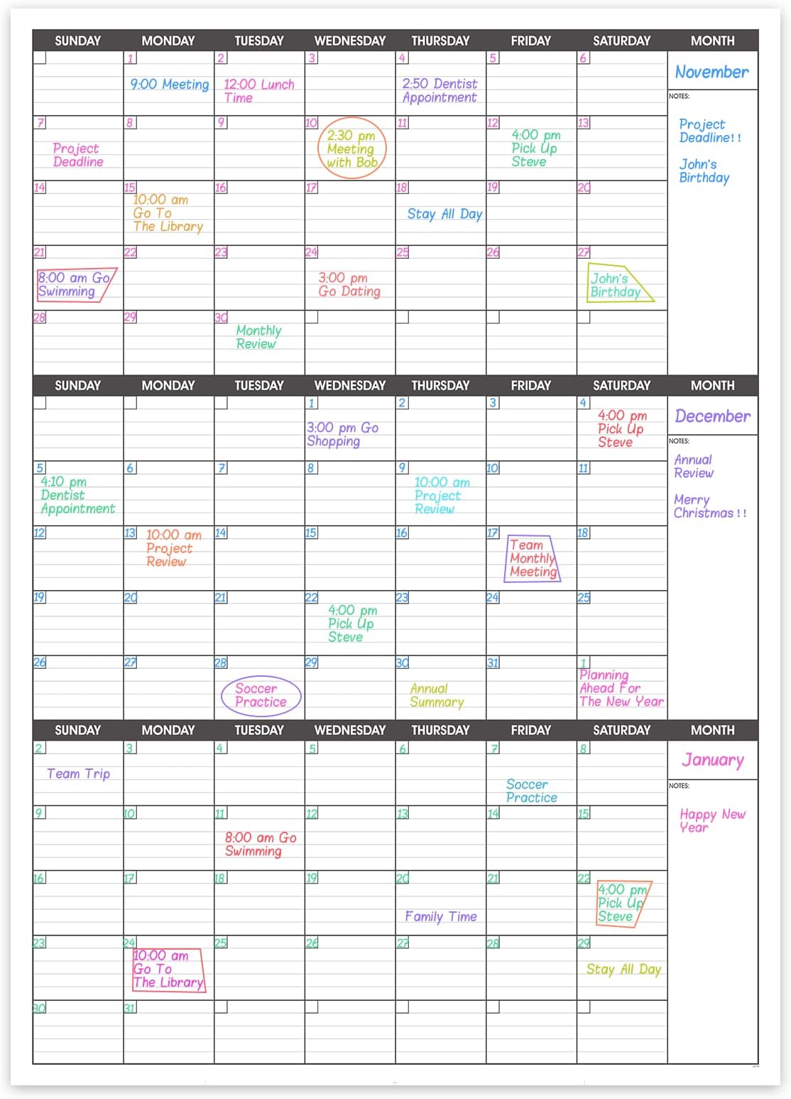 Large Dry Erase Calendar for Wall,3 Month Vertical Wall Calendar, Blank Reusable Monthly Quarterly Calendar Planner Undated, 27.8"x41" Whiteboard Calendar, Office, Classroom