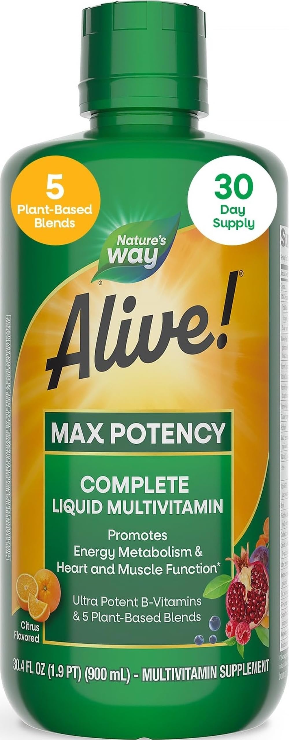 Nature's Way Alive! Max Potency Complete Liquid Multivitamin, 30.4 Fl Oz | Liquid Vitamin Promotes Energy Metabolism, Heart & Muscle Function* with Vitamins A, B, C, D, Multivitamins for Women & Men