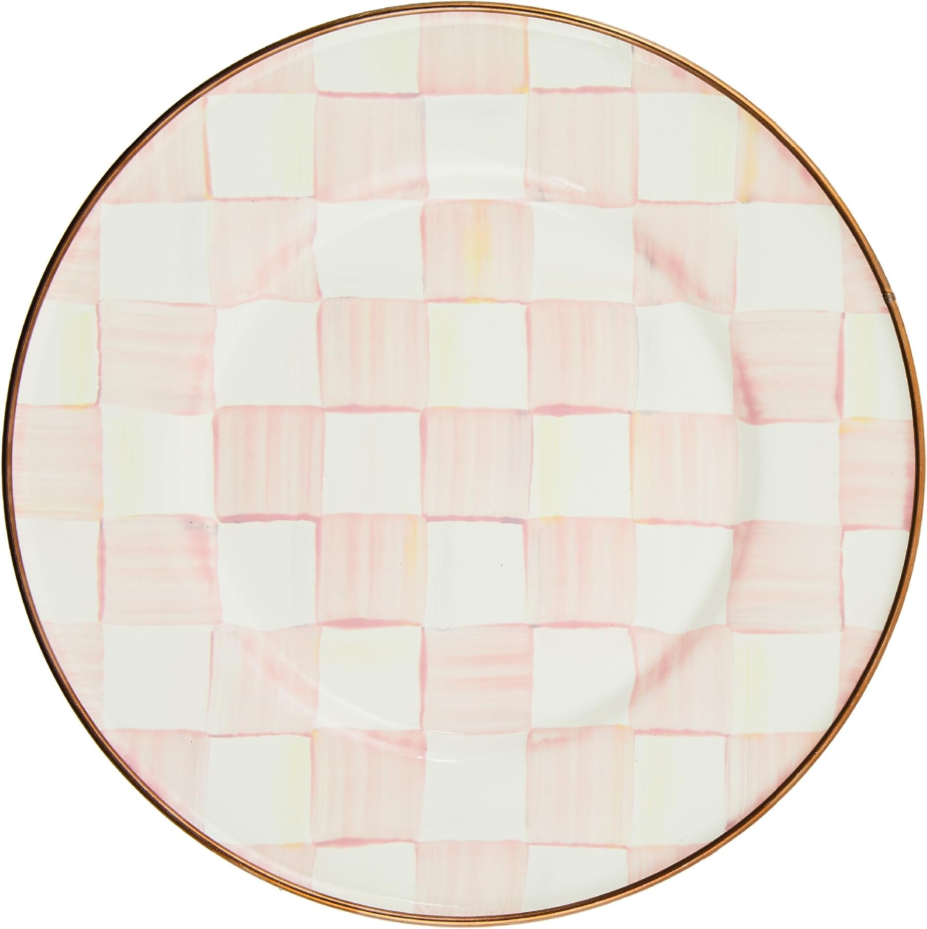 Enamel Salad and Dessert Plate, Small Plate for Appetizers or Desserts, 8 Inches, Pink-and-White Rosy Check