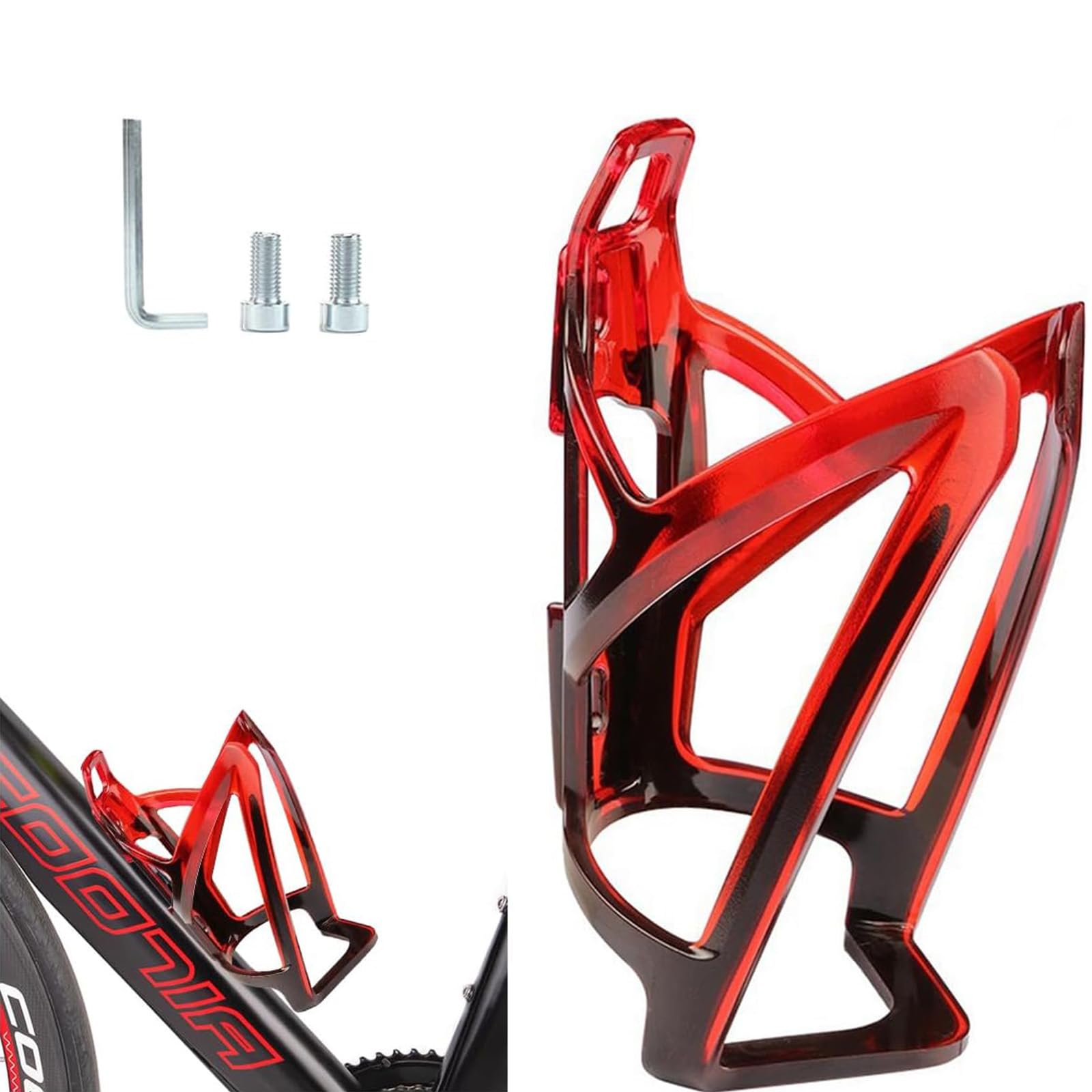 Bottle Holder for Bike, Cycle Bottle Holder, Universal Bike Water Bottle Holder, Omni-Gradient Black Red Color, with Two Screws and Wrench, Suitable for Outdoor Cycling and Multiple Vehicles-picture-20
